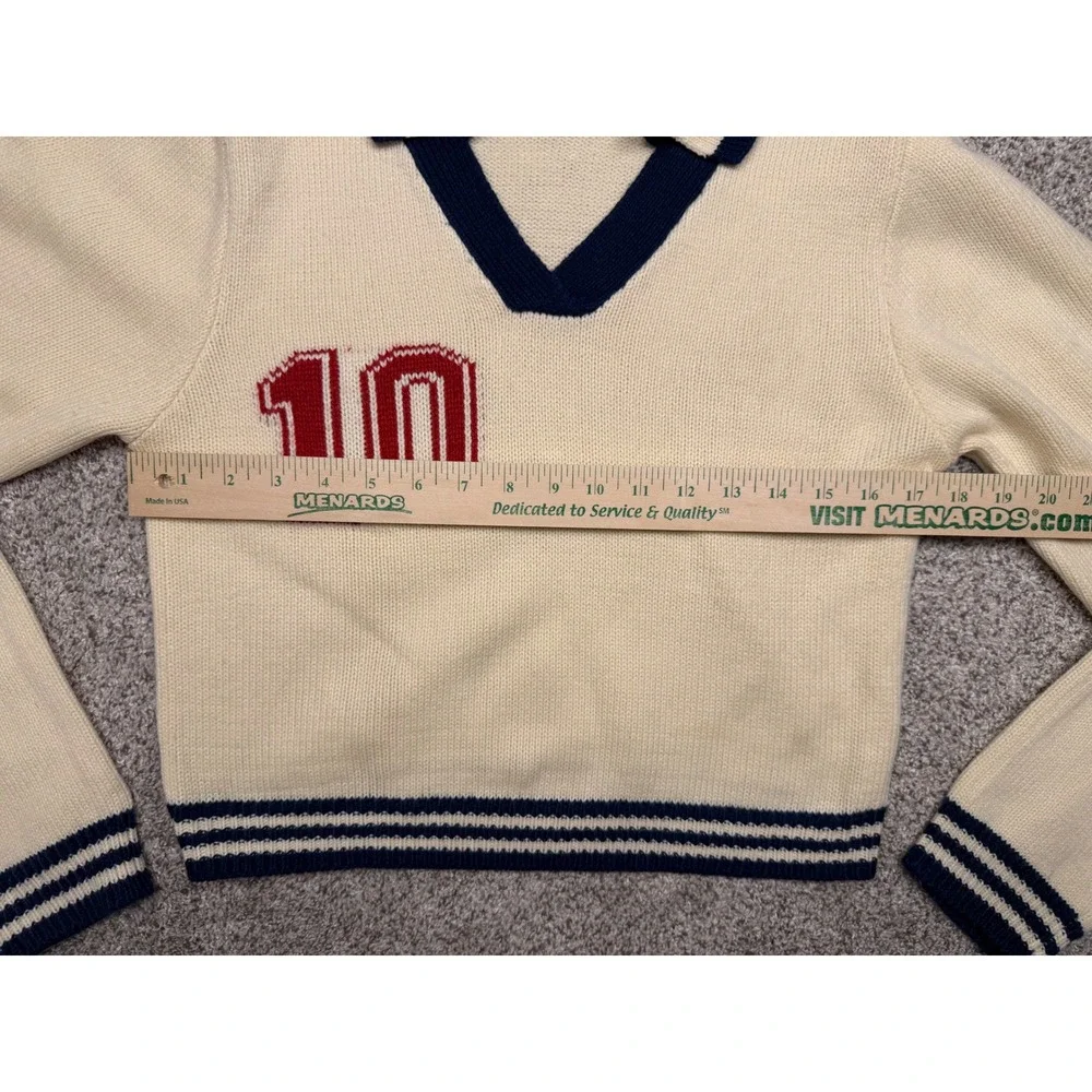 Cherry Mellow Sweater Varsity Graphic Knit Large Cream Preppy Cropped Pullover
